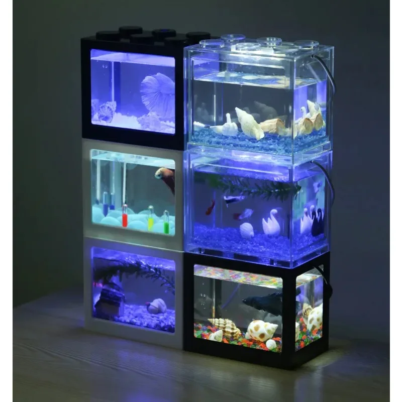 Betta Fish Tank - 1L USB LED Desktop Mini Aquarium