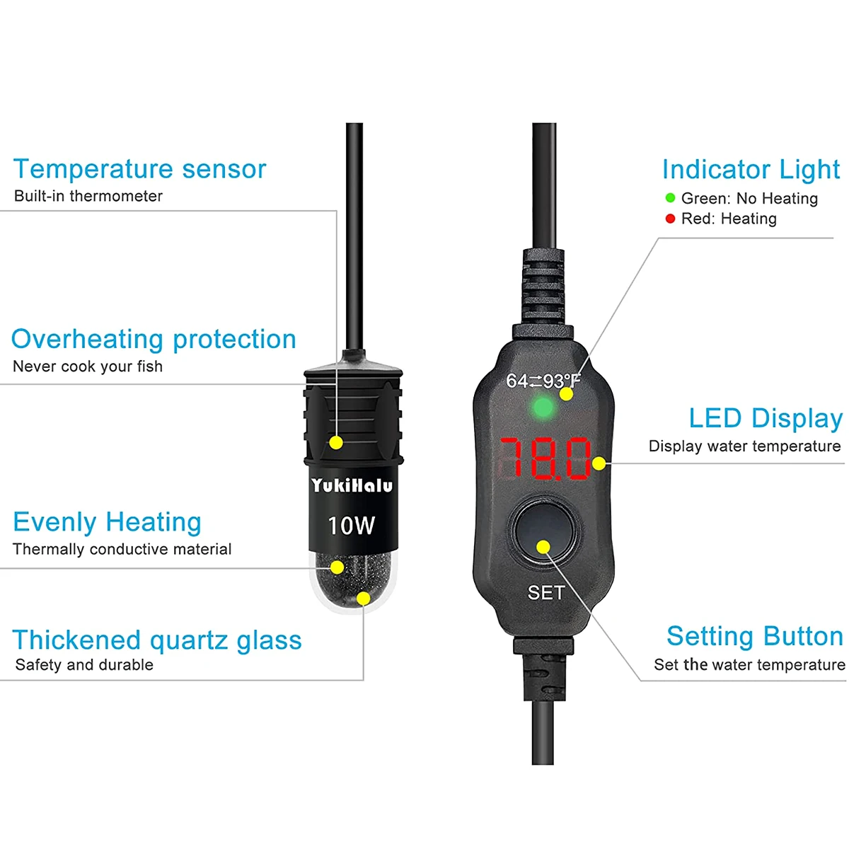 10W Adjustable Aquarium Heater - Fish Tank Heater review and price